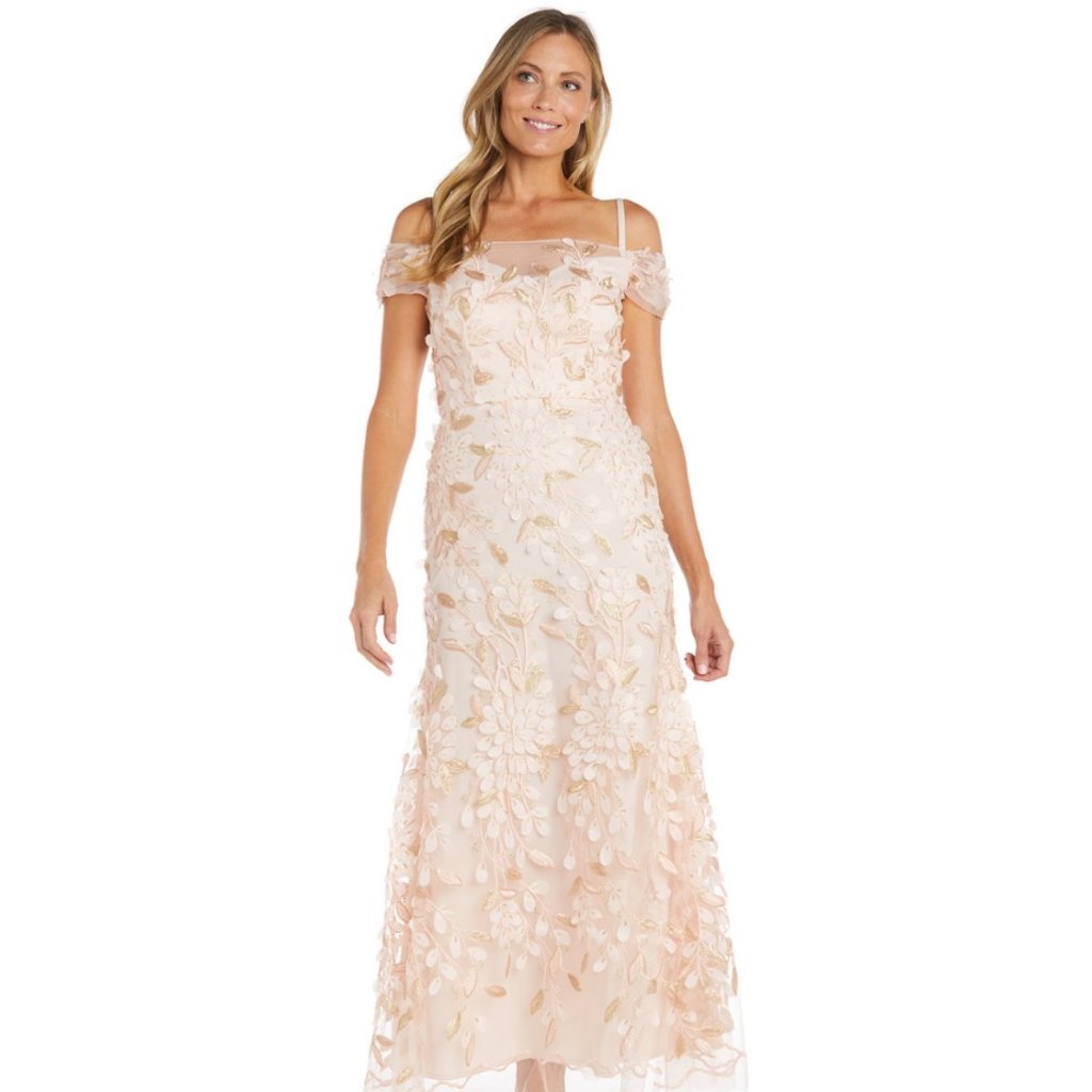 R  M Richards Womens Embellished 3d Appliqued Gown Brand New With Tags